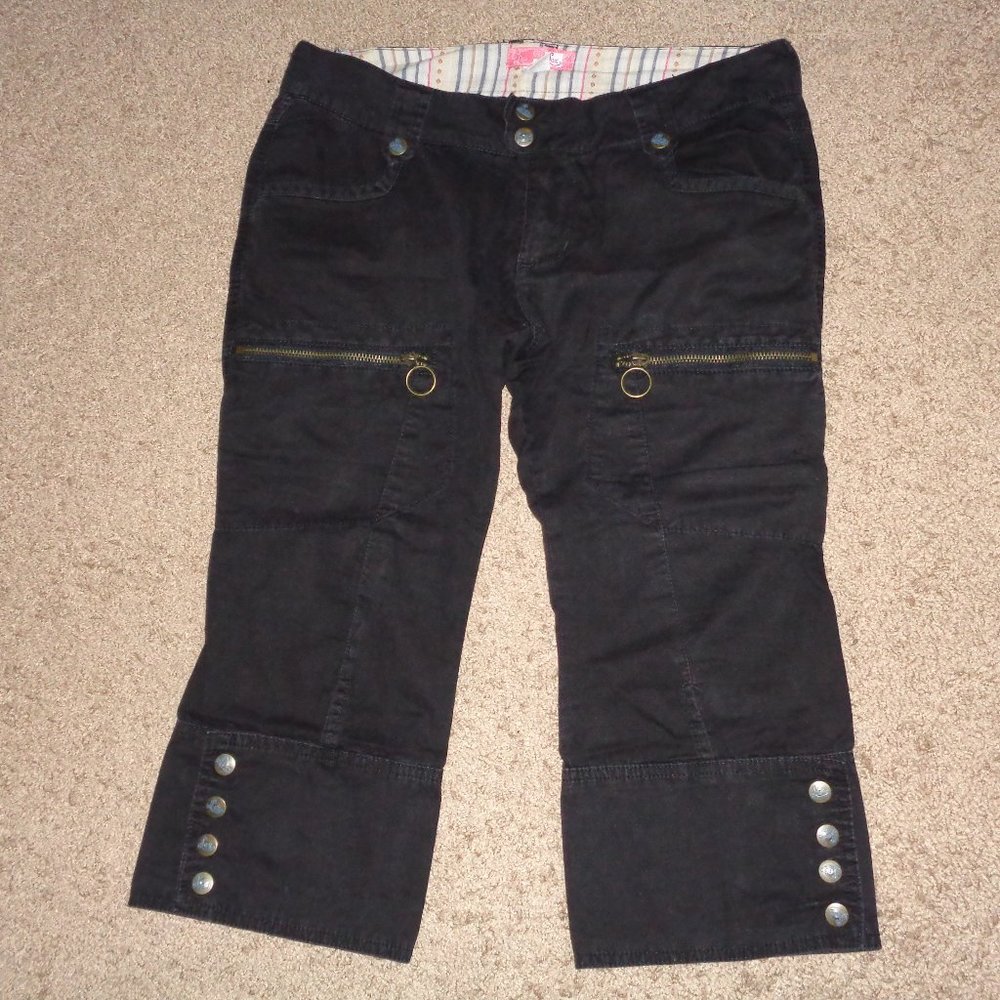 Lux Black Capris with Button/Zipper Details, Sz 5